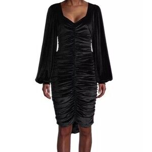 Rachel Parcell Ruched Velvet Knee Length Dress Long Sleeve Holiday Cocktail M